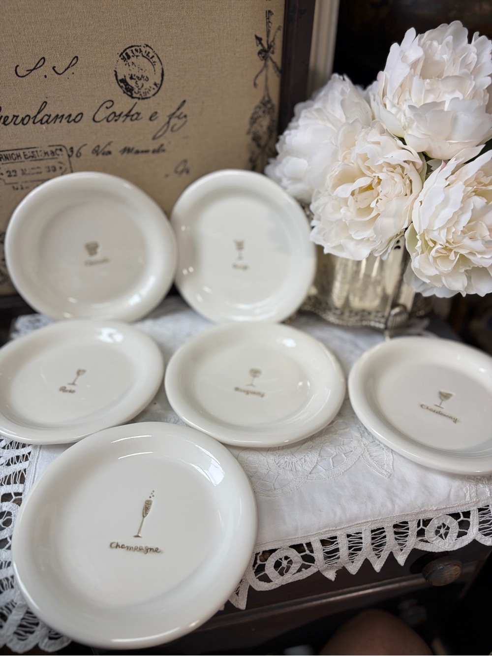 Williams-Sonoma Cheers white appetizer plates happy hour party hors d’oeuvres
